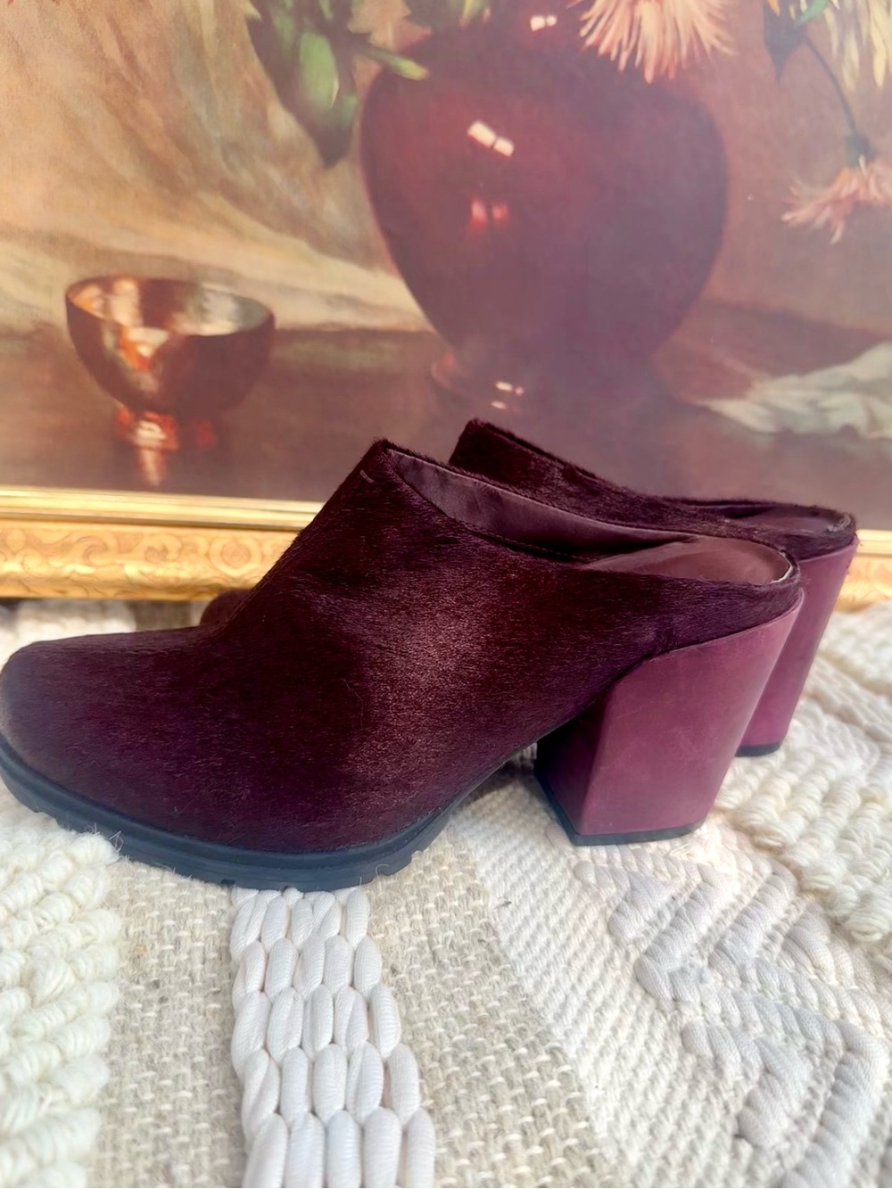 Women's Burgundy Mule Heels - Stylish Slip-On Block Heel